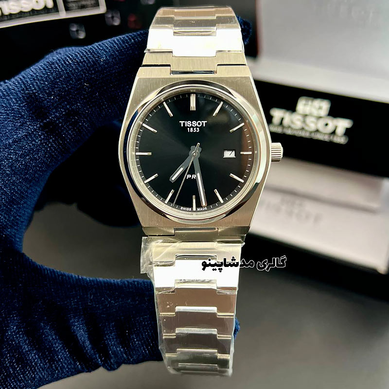 Tissot-men's-watch,-black-dial ساعت تیسوت مردانه صفحه مشکی