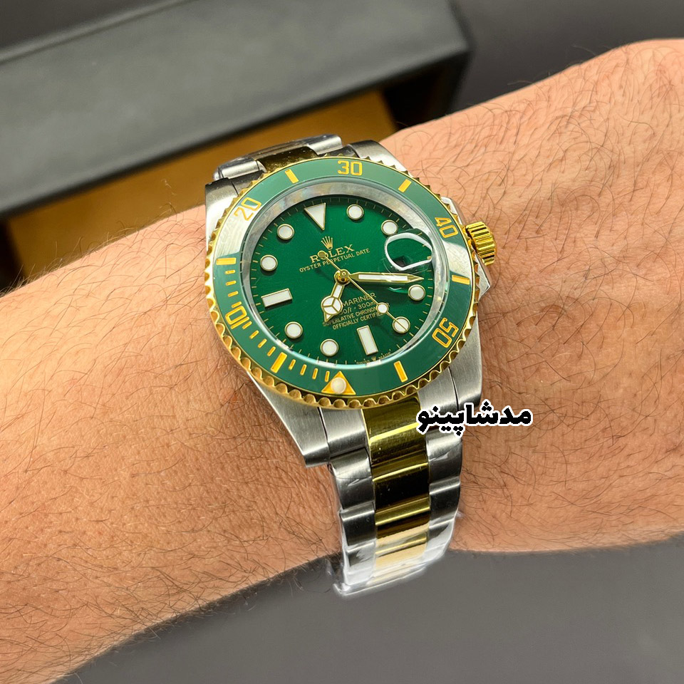 rolex-submariner-silver-gold-green-dial11 ساعت رولکس ساب مارینر سیلور گلد صفحه سبز