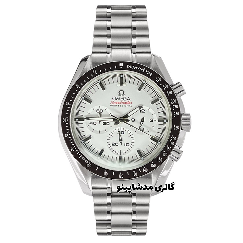 omega-speedmaster-silver-with-white-dial ساعت امگا اسپیدمستر کرنوگراف صفحه سفید