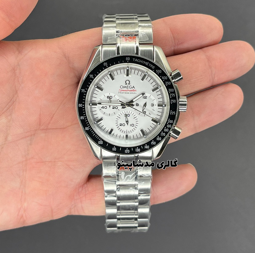 omega-speedmaster-silver-with-white-dial2 ساعت امگا اسپیدمستر کرنوگراف صفحه سفید