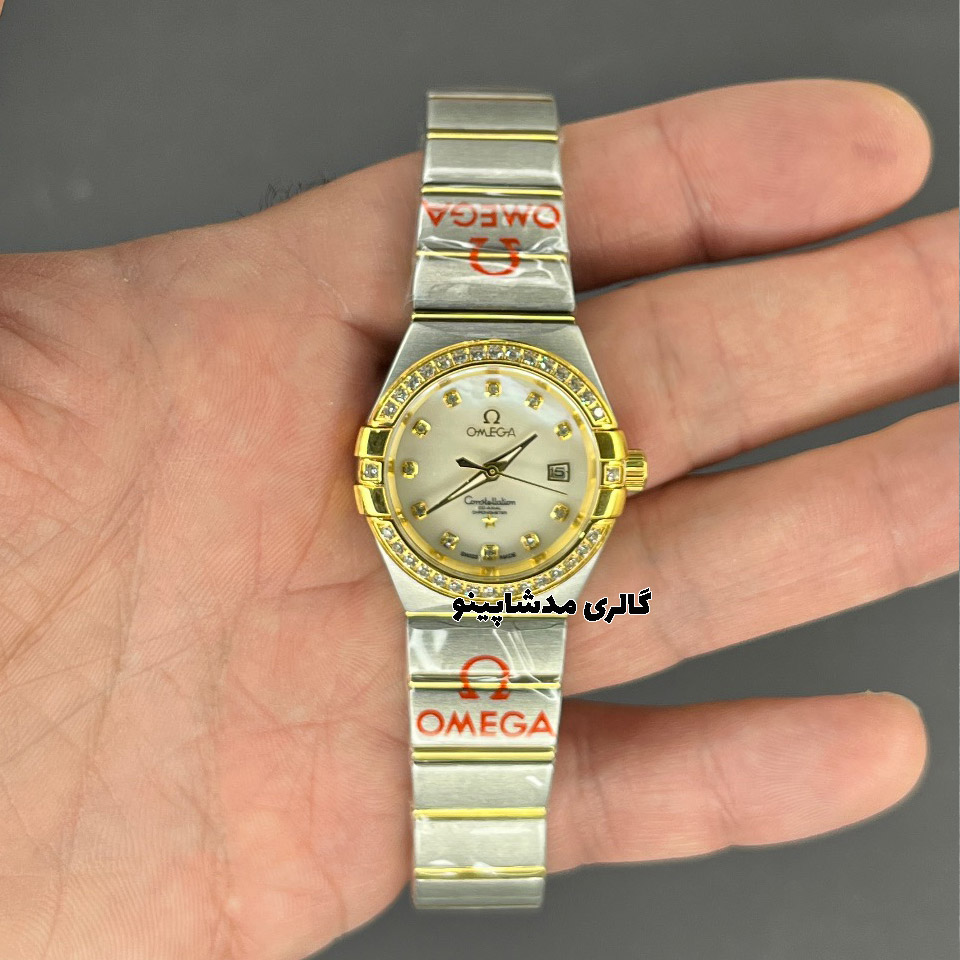 omega-constellasion-diamond-for-women-3 ساعت امگا زنانه دورنگین طلایی سیلور