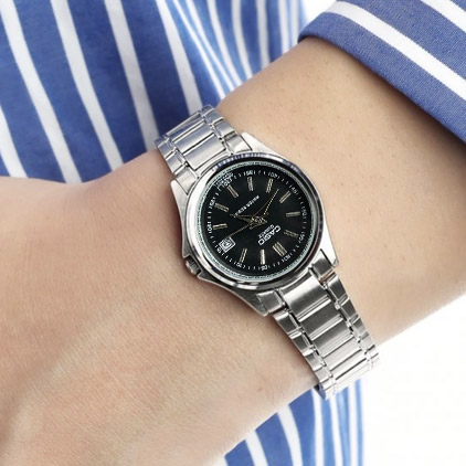 casio-silver-classic-black-dial-for-women1 ساعت کاسیو زنانه کلاسیک سیلور صفحه مشکی