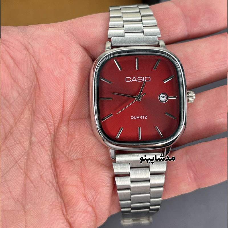 casio-silver--red-dial-for-men1 ساعت کاسیو اولدمانی مردانه سیلور صفحه قرمز