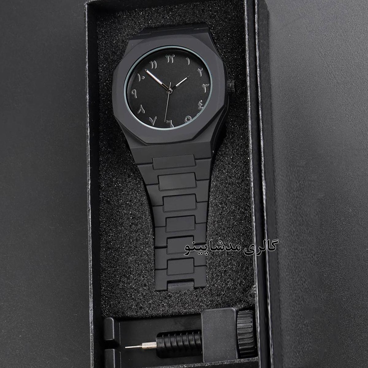 saat-black-watch1 ساعت تمام مشکی طرح AP با اعداد فارسی