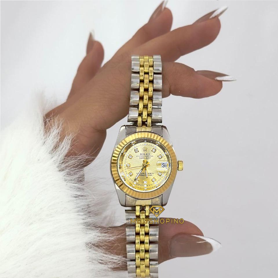 saat-rolex-zanane-safhe-talaie ساعت رولکس زنانه صفحه طلایی