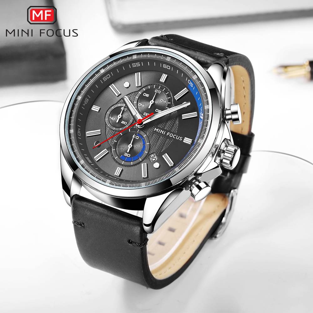 saat mini focus MF-0080 G02 ساعت مینی فوکوس مردانه بند چرمی MF-0080-G02