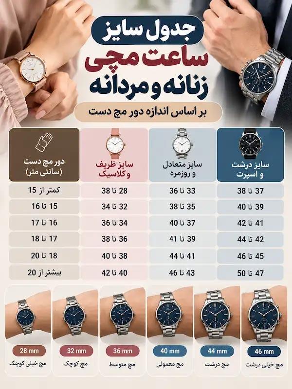 سایز مناسب ساعت برای مچ دست